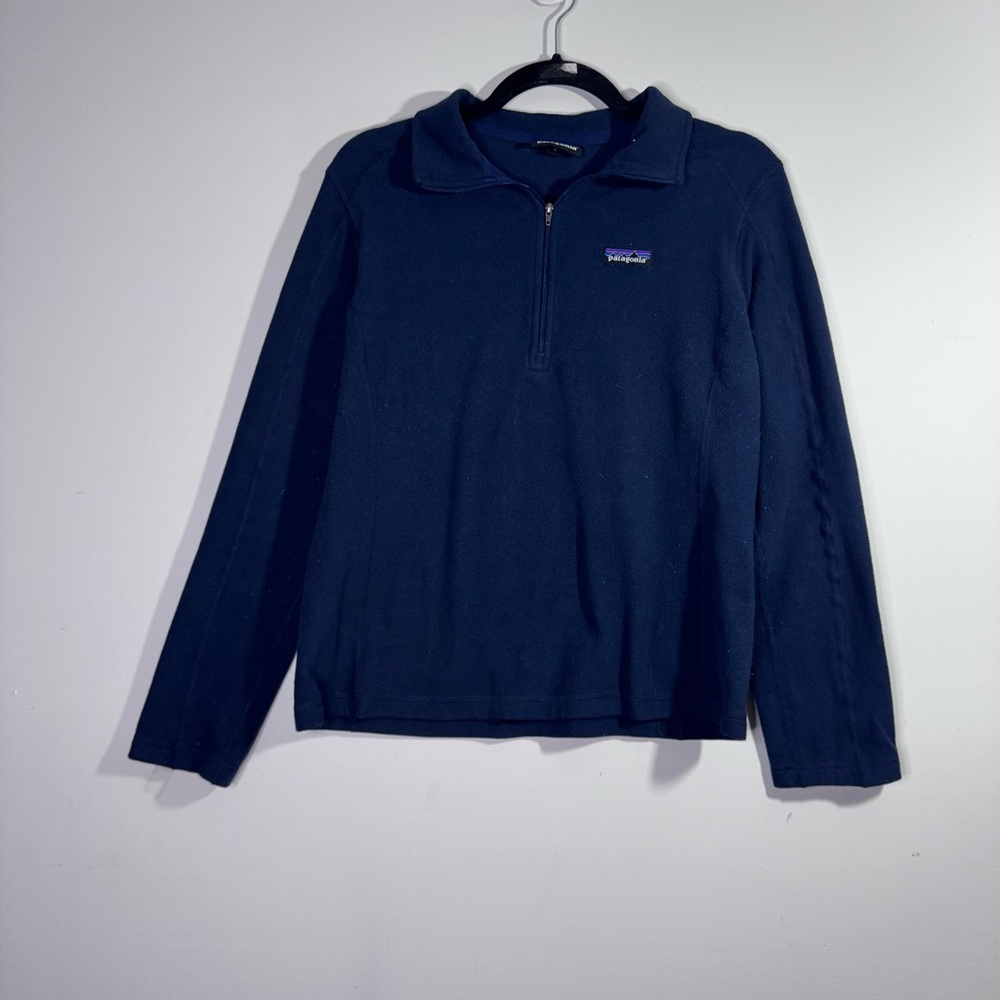Patagonia Navy Quarter Zip Fleece Pullover Logo Womens Large